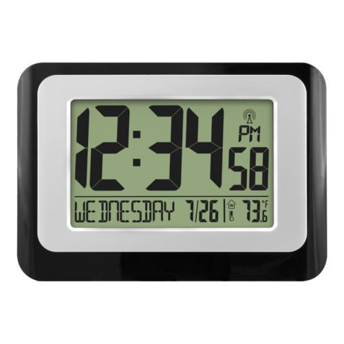 Digital Atomic Calendar Black Desk Alarm Clock with Temperature & Humidity