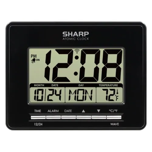 Digital Atomic Clock, Atomic Accuracy, Date, Temperature, Black Case, LCD