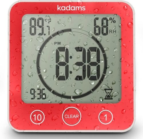 Digital Bathroom Shower/Kitchen Clock Timer w/Alarm Waterproof Touchscreen~Red