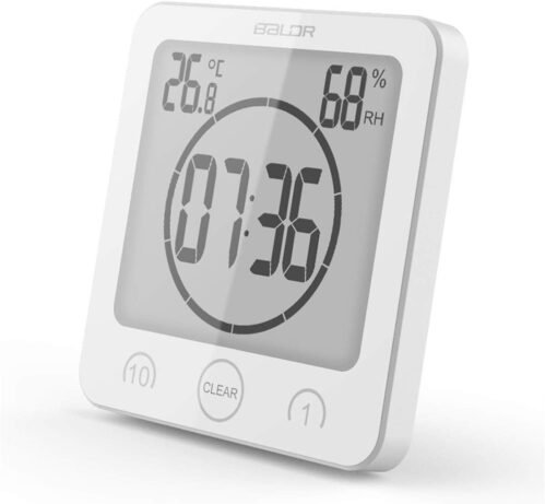 Digital Bathroom Shower Wall Clock Timer with Alarm, Waterproof for Water Spray,