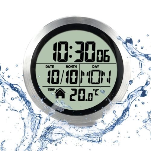 Digital Bathroom Waterproof Wall Clock, Indoor Wall Clock with Suction Cup, P...