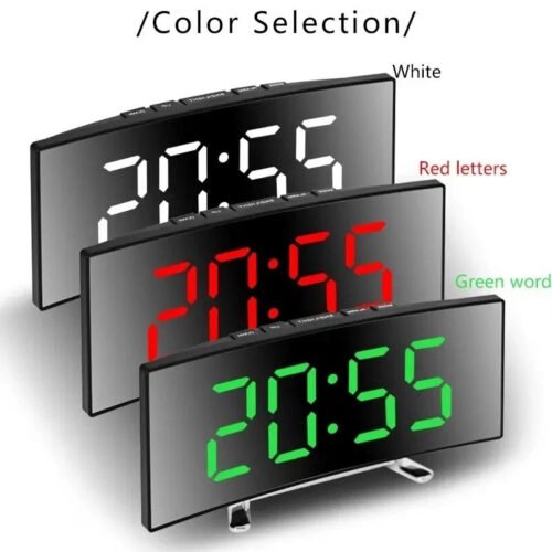 Digital Battery LED Large Curved Mirror Alarm Clock Snooze Temperature NightMode