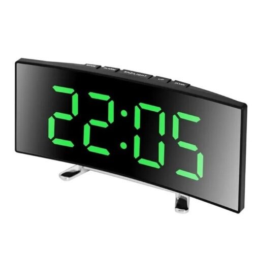 Digital Battery LED Large Curved Mirror Alarm Clock Snooze Temperature NightMode