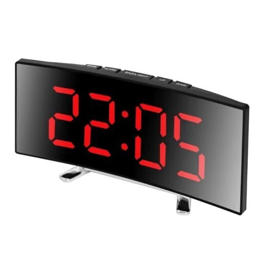 Digital Battery LED Large Curved Mirror Alarm Clock Snooze Temperature NightMode