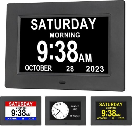 Digital Calendar Alarm Day Clock, 12 Alarm Options, Extra Large Display, 7-inch