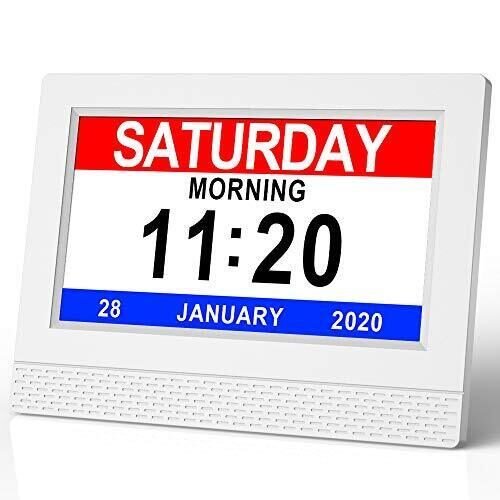Digital Calendar Clock 7" HD Display Auto-Dimming for Memory Loss White