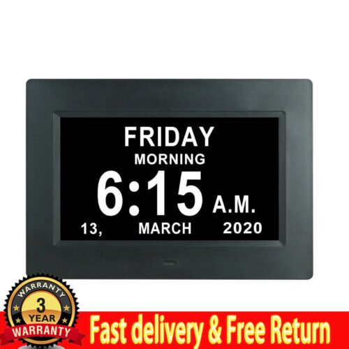 Digital Clock Calendar with Date Day Reminder for Elderly and Children Black