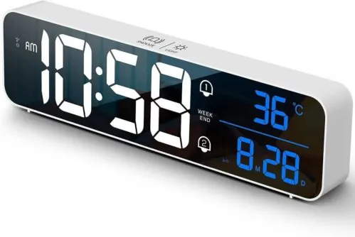 Digital Clock, Digital Clock LED Display, Rechargeable, Sound Activated, White
