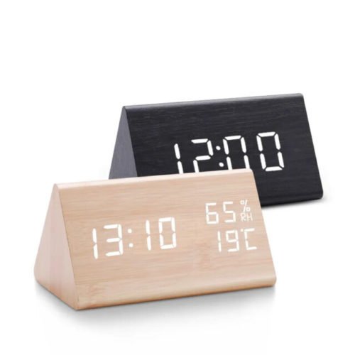 Digital Clock LED Wooden Alarm Clock Table Sound Control Electronic Clocks
