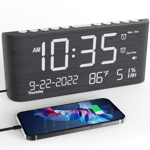Digital Clocks for Bedrooms, Wooden Alarm Clock with Temperature and Humidity...