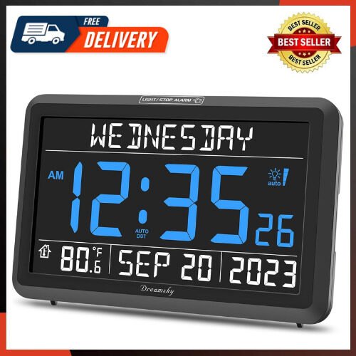 Digital Clock with Date and Day of Week Large Calendar Clock for Seniors