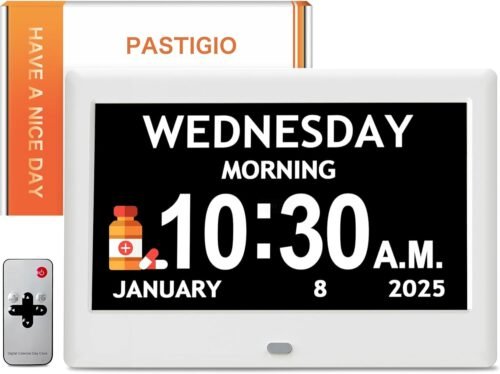 Digital clock with date and time, auto-dimming, 12 reminders and 6 alarms