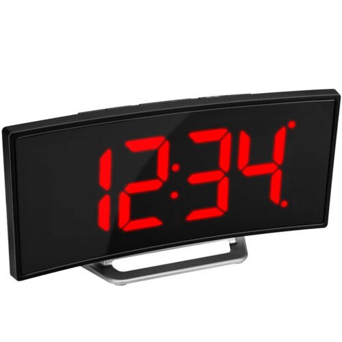 Digital Curved Screen Mirror Clock LED Display Temperature Snooze Table Alarm