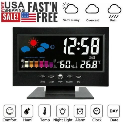 Digital Desk Alarm Clock Weather Thermometer LED Temperature Humidity Monitor