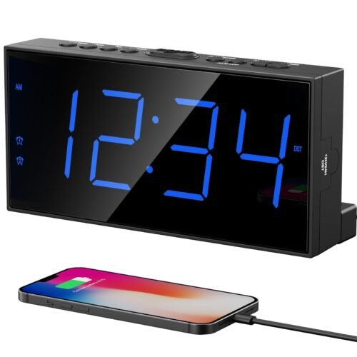 Digital Dual Alarm Clock for Bedroom Large Display Bedside with Battery Backu...