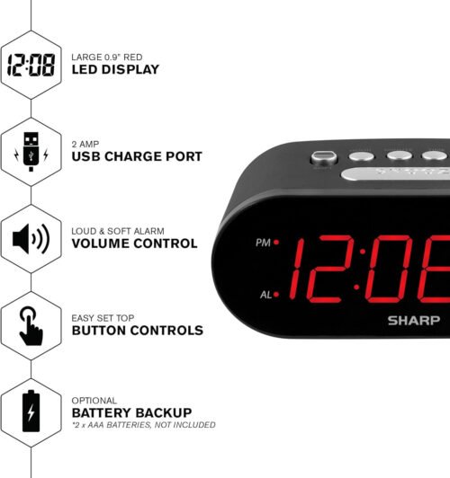 Digital Easy Read Alarm Clock with High-Speed USB Charging for Phones, Tablet...