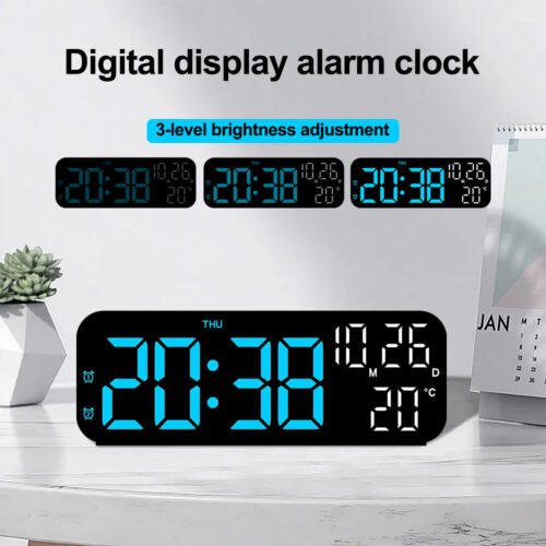 Digital Large Alarm Clock USB Date Temperature Brightness Dimmer Modern Snooze
