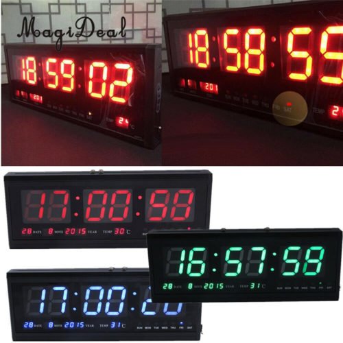 Digital Large Big Jumbo LED Wall Desk alarm Clock W/Calendar Temperature 12/2 MG