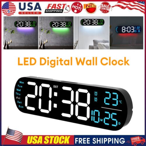 Digital Large LED Display Screen Temperature Calendar Date Desk Alarm Clock USB