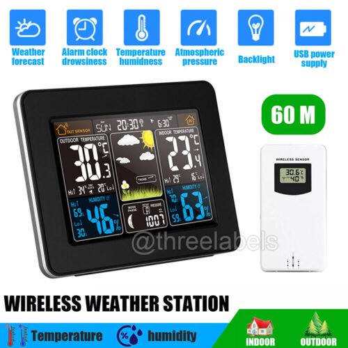 Digital LCD Indoor & Outdoor Weather Station Clock Calendar Thermometer Wireless