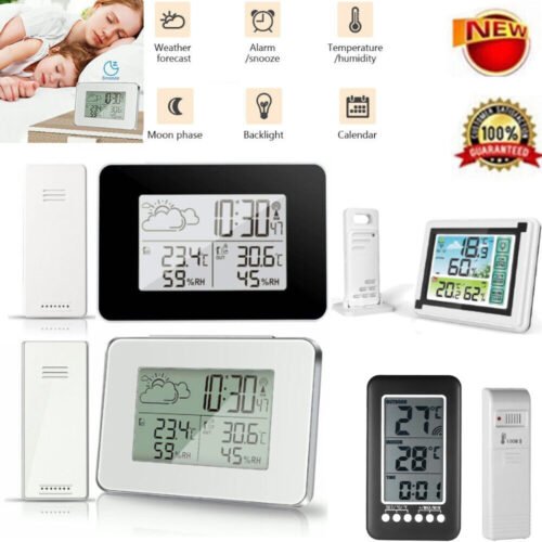 Digital LCD Indoor & Outdoor Weather Station Clock Calendar Thermometer Wireless