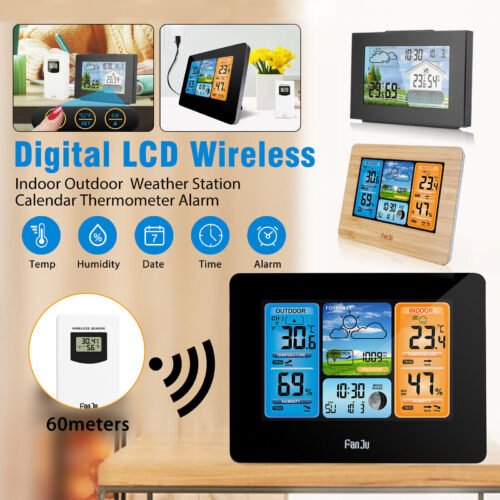 Digital LCD Indoor Outdoor Weather Station Clock Calendar Thermometer Wireless