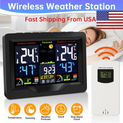 Digital LCD Indoor & Outdoor Weather Station Clock Calendar Thermometer Wireless 2