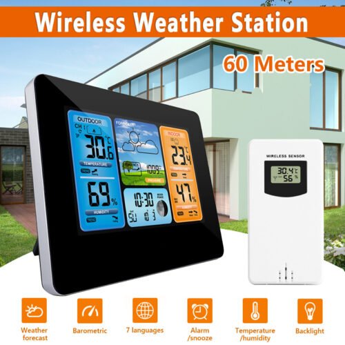Digital LCD Indoor & Outdoor Weather Station Clock Calendar Thermometer Wireless