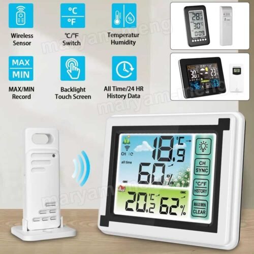 Digital LCD Indoor Outdoor Weather Station Clock Thermometer Hygrometer Wireless