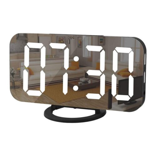 Digital LED Alarm Clock 12/24 Hour Display Mirror Snooze 2 USB Port Night Light
