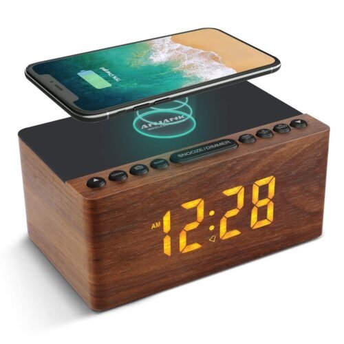Digital LED Alarm Clock FM Radio Fast Wireless Charger Station for iPhone/Sam...