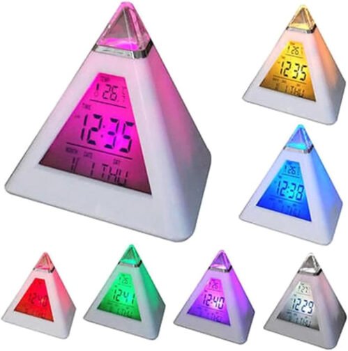Digital LED Alarm Clock, Pyramid Shape Digital Led Alarm Clock Time Date Tempera