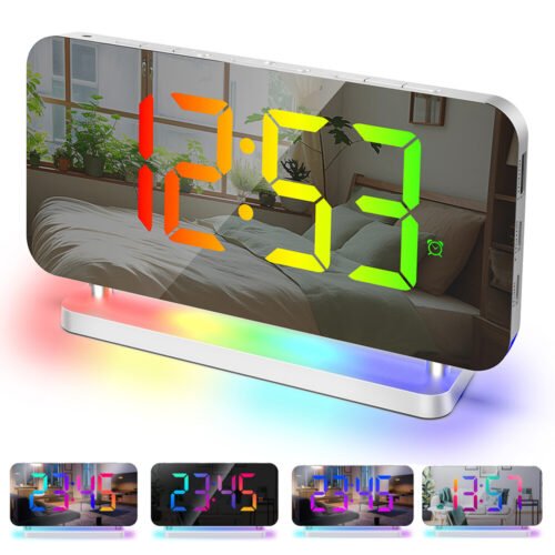 Digital LED Alarm Clock RGB Large Display Desk Clock Dynamic Atmosphere Light