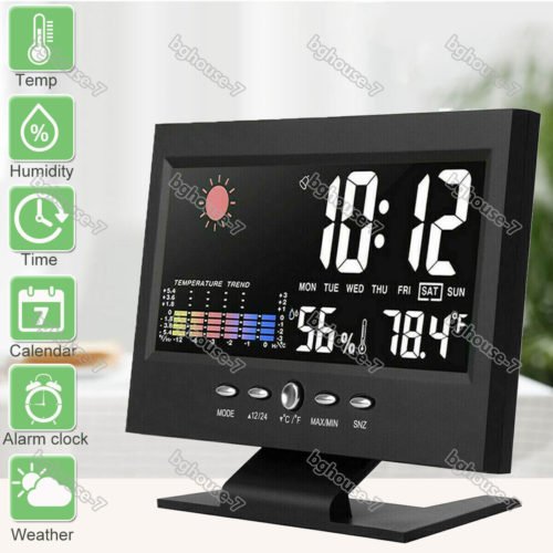 Digital LED Desk Alarm Clock Date Time Week Temp Humidity Weather Display Snooze