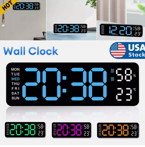 Digital LED Desk Alarm Clock Large LED Display Wall Clock Temperature Humidity image