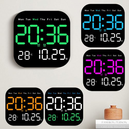 Digital LED Desk Alarm Clock Large LED Display Wall Clock Temperature Humidity