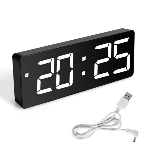 Digital LED Desk Alarm Clock Large Mirror Display USB Snooze Temperature Mode