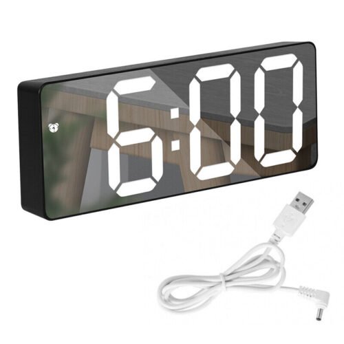 Digital LED Desk Alarm Clock Large Mirror Display USB Snooze Temperature Mode US