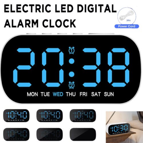 Digital LED Desk Alarm Clock LED Large Display Time Temperature Battery Snooze