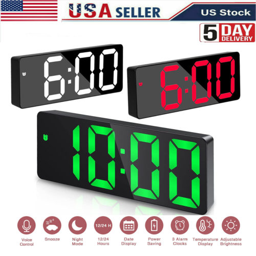 Digital LED Desk Alarm Clock Mirror Display USB Snooze Temperature Mode Bedroom 2