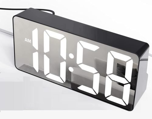 Digital LED Desk Alarm Clock Mirror USB Table Snooze Temperature Display Clocks