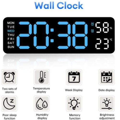 Digital LED Large Display Wall Alarm Clock With Calendar Temperature Date Clock