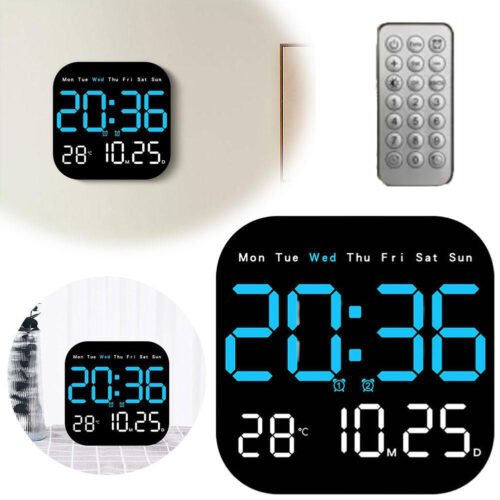 Digital LED Large Display Wall Desk Alarm Clock Calendar Temperature Date Remote