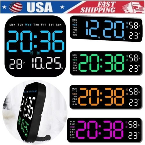 Digital LED Large Display Wall Desk Alarm Clock W/ Calendar Temperature Date USA
