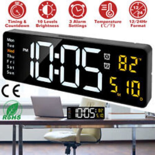 Digital LED Large Display Wall Desk Alarm Clock With Calendar Temperature Date