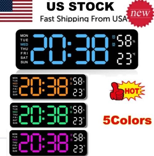 Digital LED Large Display Wall Desk Alarm Clock With Calendar Temperature Date