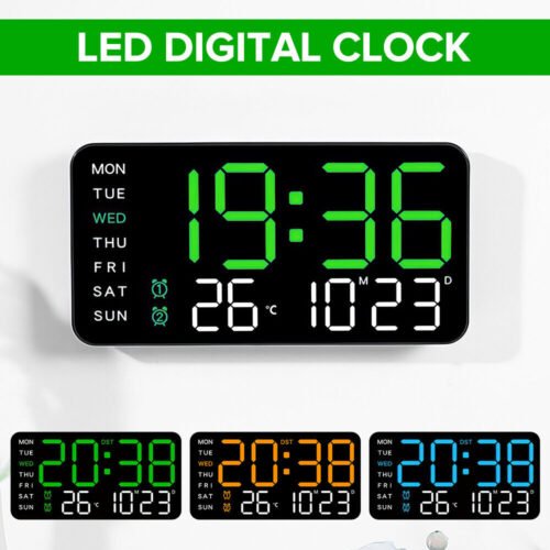 Digital LED Large Display Wall Desk Alarm Clock With Calendar Temperature Date