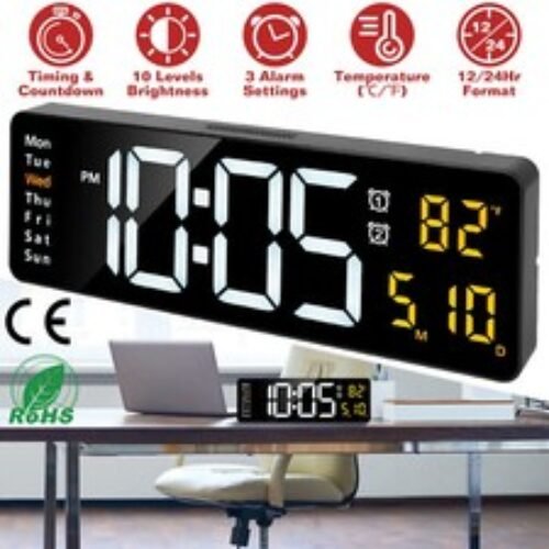 Digital LED Large Display Wall Desk Alarm Clock With Calendar Temperature Date