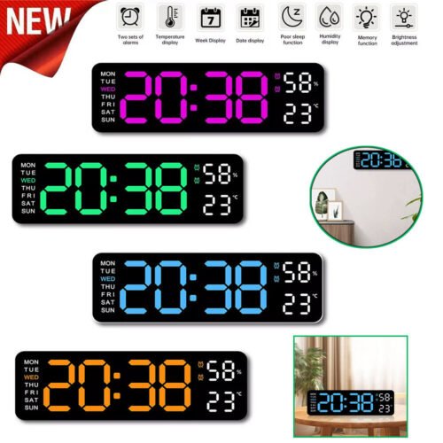 Digital LED Large Display Wall Desk Alarm Clock With Calendar Temperature Date