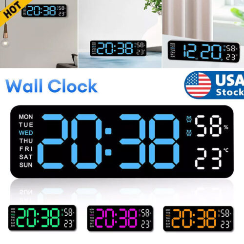 Digital LED Large Display Wall Desk Alarm Clock With Calendar Temperature Date 3